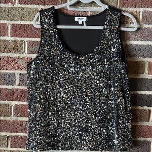 DKNY Black and Silver Sequin Tank Top